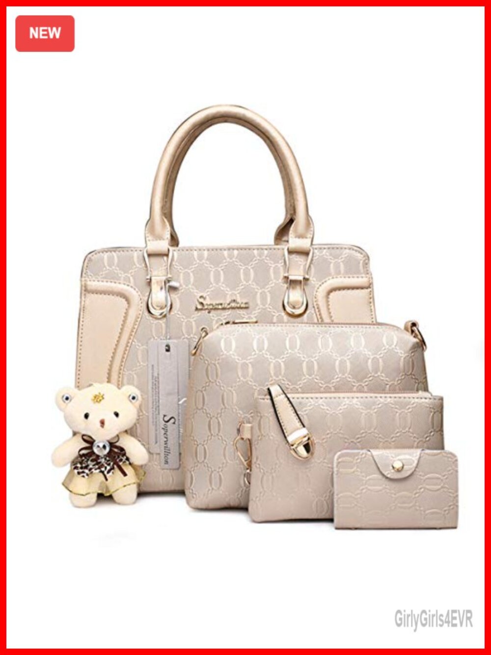 Women's Tote Satchel Purse 4-Piece Set Faux Leather Shoulder Bag